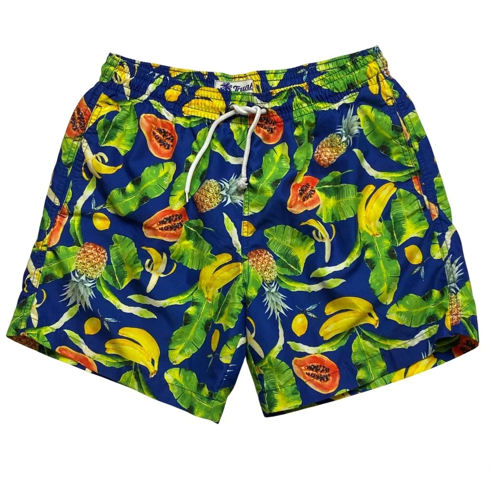 Trunks‎ Surf & Swim Co Mens Tropical Fruit Print Swim Shorts Blue Yellow Size M